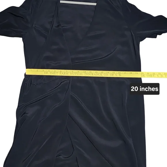 EILEEN FISHER Black Wrap Dress Womens Size 14 Tencel Short Sleeve Midi Minimal - Picture 13 of 14